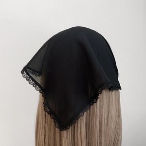 Black Chiffon Lace Trim Sheer Triangle Headband